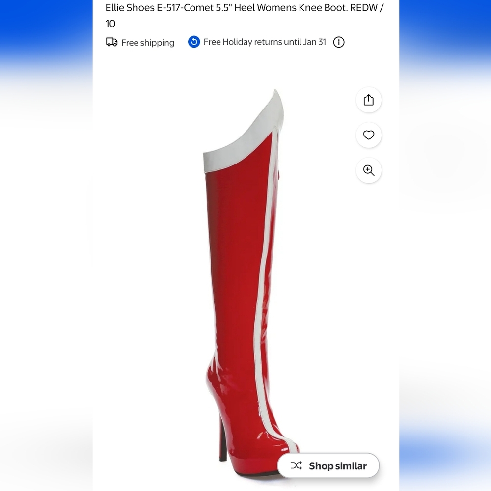 NWT Women's Sz 8 Ellie 517-Comet 5.5" Heel Knee-High Red & White Superhero Boots